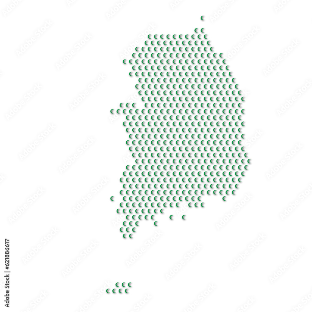 Map of the country of South Korea with green half moon icons texture on a white background
