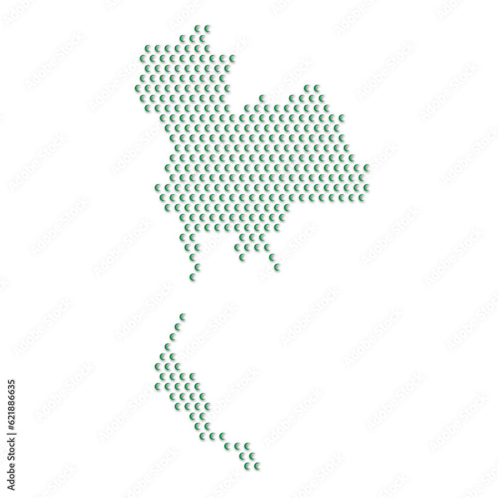 Map of the country of Thailand with green half moon icons texture on a white background