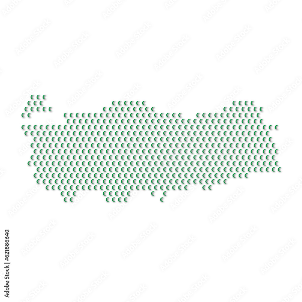 Map of the country of Turkey with green half moon icons texture on a white background