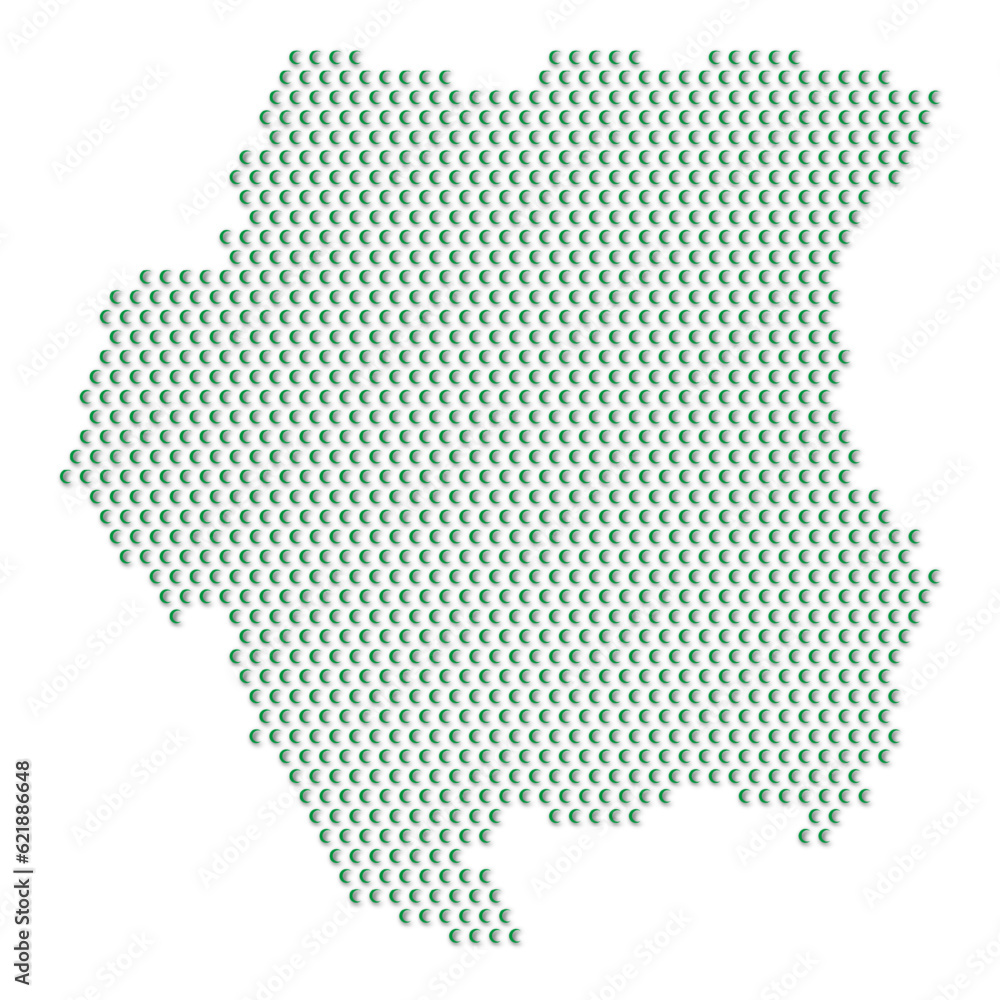 Map of the country of Suriname with green half moon icons texture on a white background