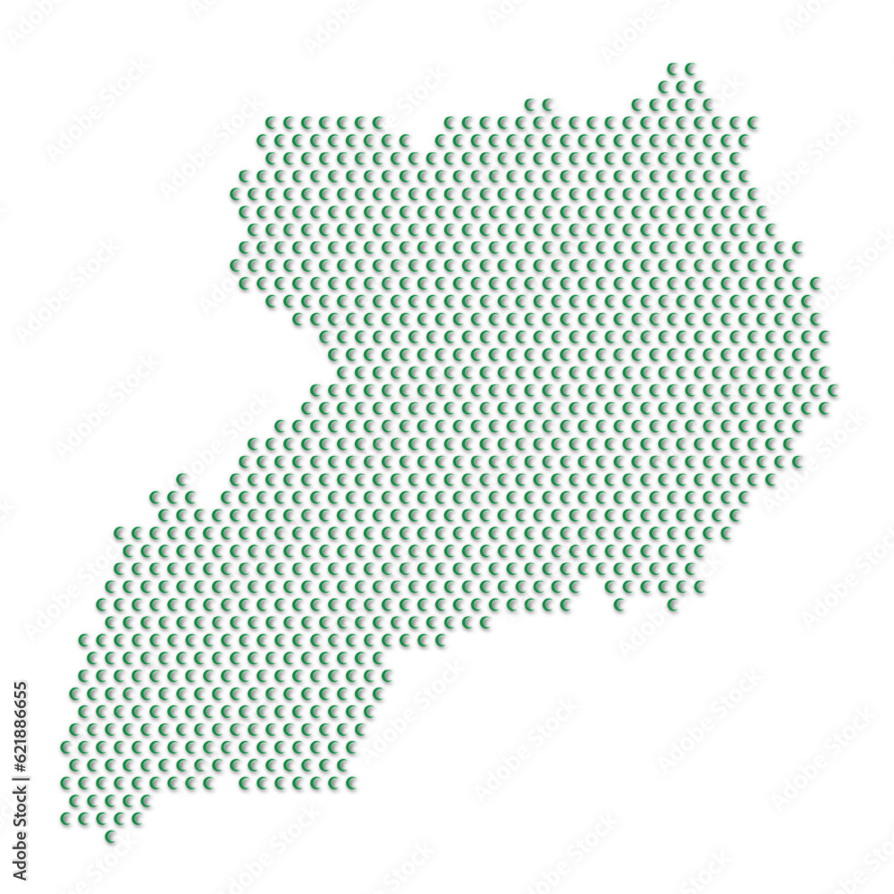 Map of the country of Uganda with green half moon icons texture on a white background