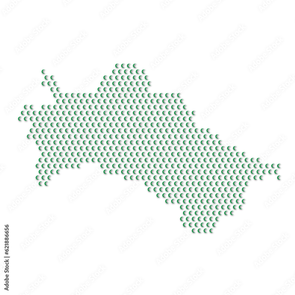 Map of the country of Turkmenistan with green half moon icons texture on a white background