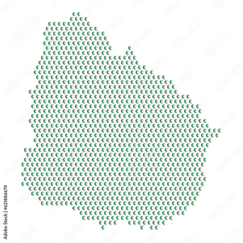 Map of the country of Uruguay with green half moon icons texture on a white background