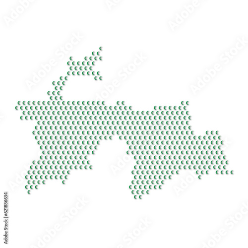 Map of the country of Tajikistan with green half moon icons texture on a white background