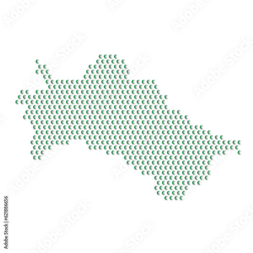 Map of the country of Turkmenistan with green half moon icons texture on a white background