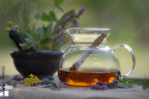 Sommer Zeit Kräuter Zeit, frischer Tee aus dem Garten
