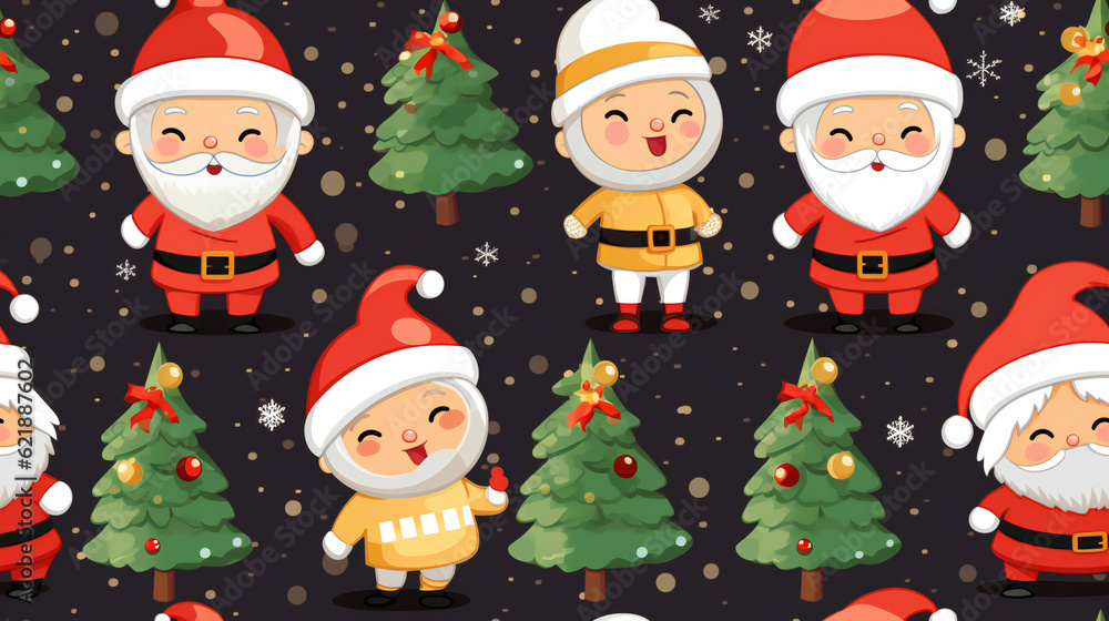 seamless pattern of laughing christmas elves with christmas trees seamless pattern of laughing christmas elves with christmas trees