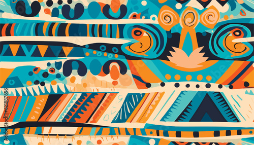 Hand drawn cute geometric ethnic style pattern. Dynamic abstract shapes. Fashionable template for design.