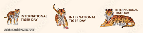 International tiger day vector illustration with tiger animals for salvation efforts and conservation