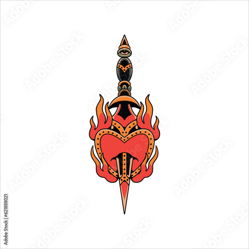 heart and dagger tattoo vector design