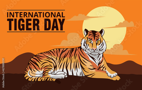 International tiger day vector illustration with tiger animals for salvation efforts and conservation