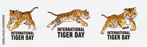 International tiger day vector illustration with tiger animals for salvation efforts and conservation