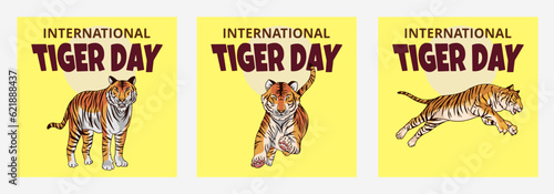International tiger day vector illustration with tiger animals for salvation efforts and conservation