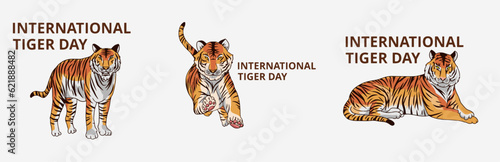 International tiger day vector illustration with tiger animals for salvation efforts and conservation