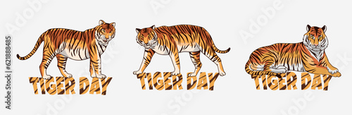 International tiger day vector illustration with tiger animals for salvation efforts and conservation