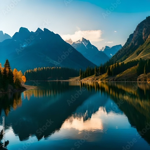 lake in the mountains generated by AI technology