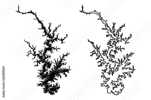 Lake Norman Reservoir (United States of America, North America, us, usa, North Carolina) map vector illustration, scribble sketch Cowans Ford Dam map