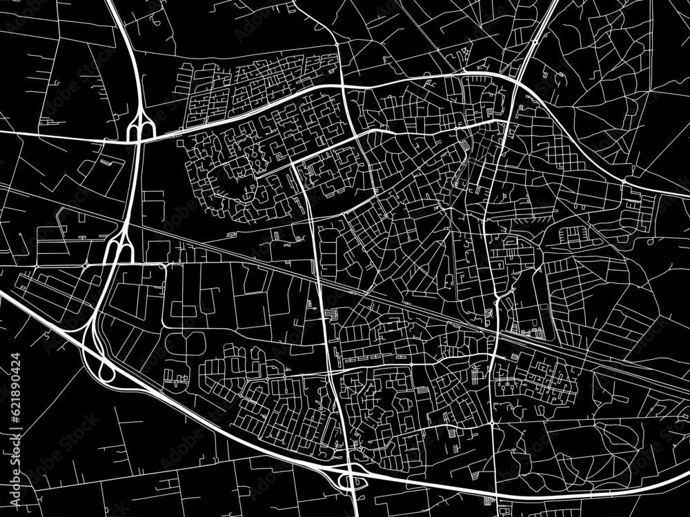 Vector road map of the city of  Ede in the Netherlands with white roads on a black background.