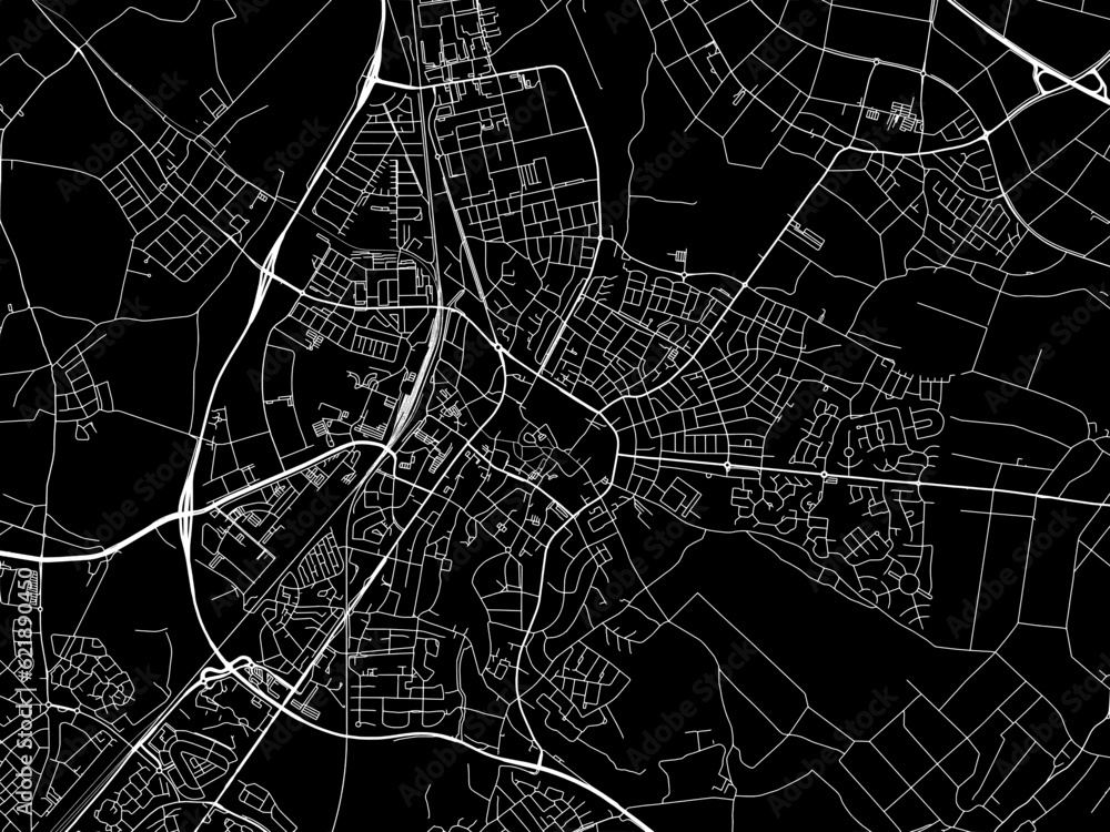 Vector road map of the city of  Sittard in the Netherlands with white roads on a black background.