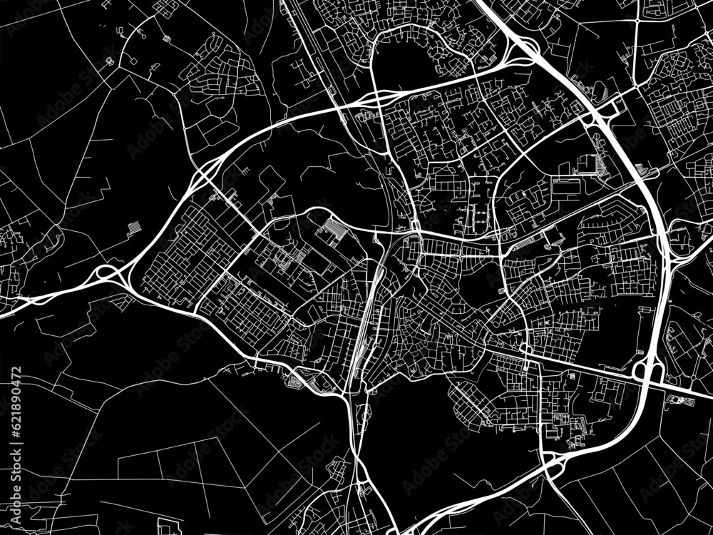 Vector road map of the city of  Den Bosch in the Netherlands with white roads on a black background.