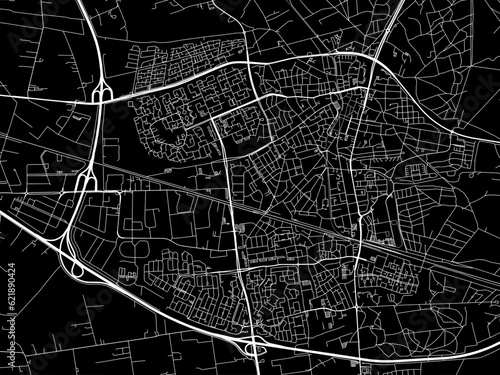 Vector road map of the city of Ede in the Netherlands with white roads on a black background.