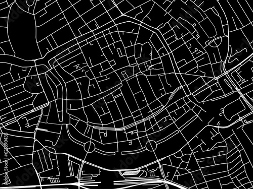 Vector road map of the city of  Groningen Centrum in the Netherlands with white roads on a black background.