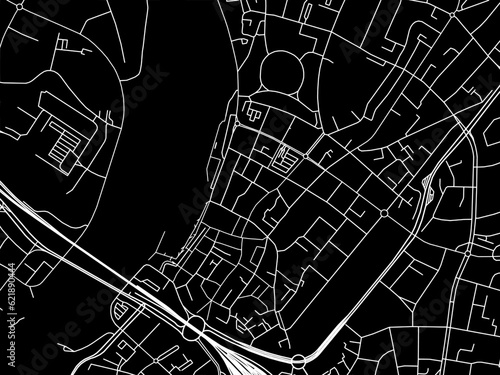 Vector road map of the city of  Venlo Centrum in the Netherlands with white roads on a black background.