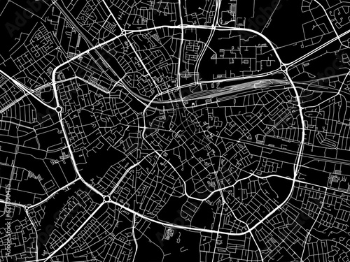 Vector road map of the city of  Eindhoven in the Netherlands with white roads on a black background.