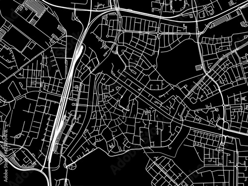 Vector road map of the city of  Den Bosch Centrum in the Netherlands with white roads on a black background.