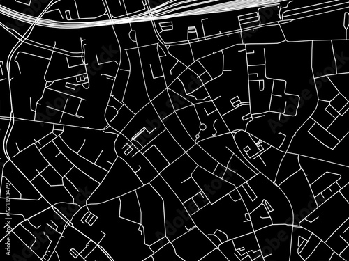 Vector road map of the city of  Eindhoven Centrum in the Netherlands with white roads on a black background.