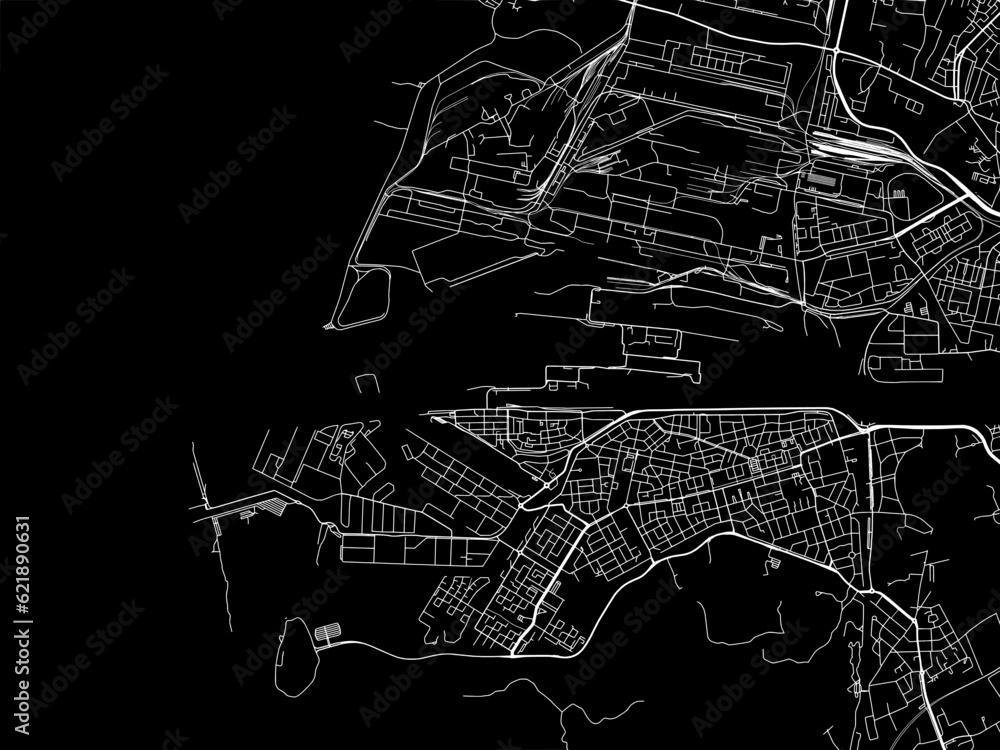 Φωτογραφία Vector road map of the city of  IJmuiden in the Netherlands with white roads on a black background