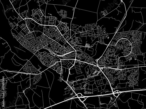 Vector road map of the city of  Deventer in the Netherlands with white roads on a black background. photo