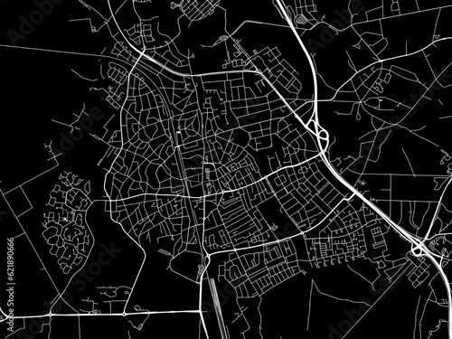 Vector road map of the city of  Bussum in the Netherlands with white roads on a black background. photo