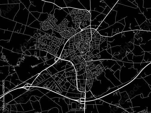 Vector road map of the city of Oldenzaal in the Netherlands with white roads on a black background.