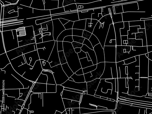 Vector road map of the city of  Enschede Centrum in the Netherlands with white roads on a black background.