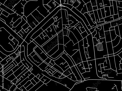 Vector road map of the city of  Gouda Centrum in the Netherlands with white roads on a black background.