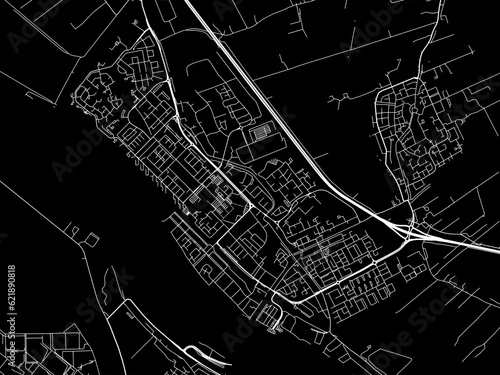 Vector road map of the city of  Maassluis in the Netherlands with white roads on a black background. photo