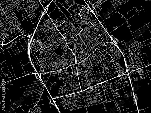 Vector road map of the city of  Delft in the Netherlands with white roads on a black background. photo