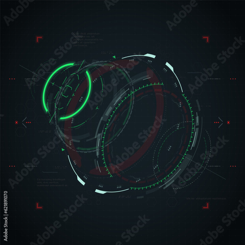 Hud futuristic element. Hi-tech user interface, 3d navigation panel. Abstract virtual technology. Vector illustration.