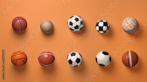 sport, fitness, game, sports equipment and objects concept - close up of different sports balls set from top