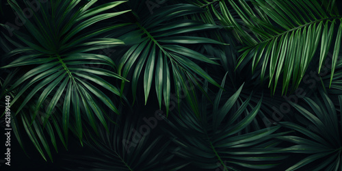 Tropische Blätter Hintergrund. Grüne Palmenblätter Hintergrund -  mit AI erstellt	 photo