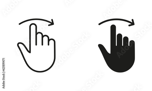 Swipe and Drag Right Line and Silhouette Black Icon Set. Pinch Screen, Rotate on Screen by Hands Finger Pictogram. Gesture Slide Right Symbol Collection. Isolated Vector Illustration