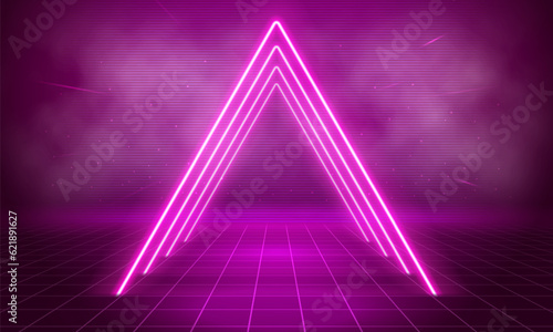 Neon tunnel. Portal with light effects. Retro abstract background. Futuristic landscape. Vector illustration. © Igor