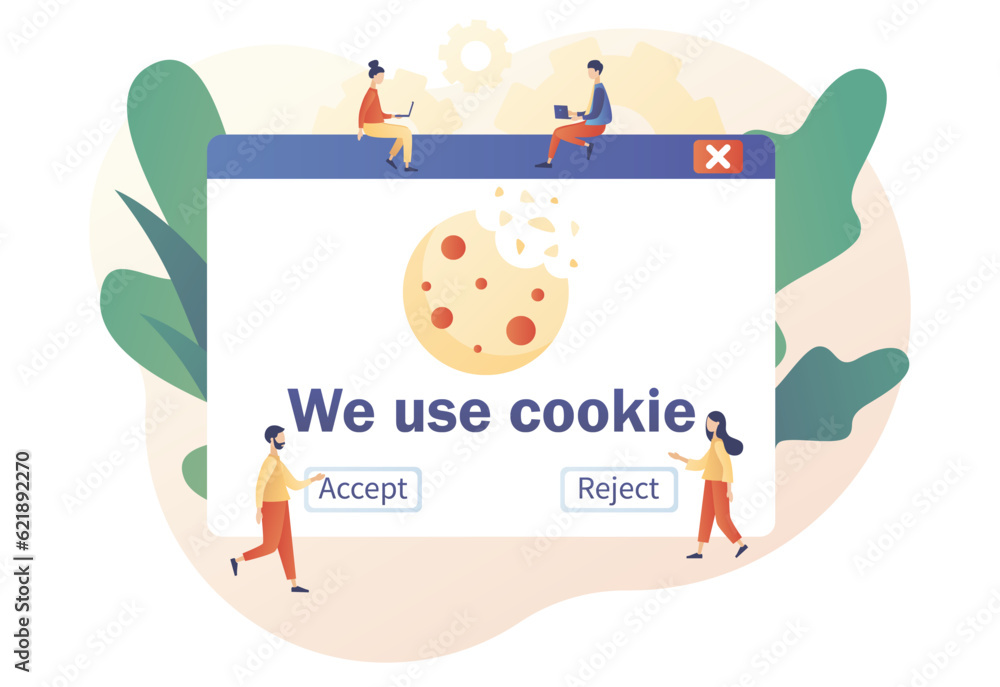 We use cookies policy notification pop up. Confidential Information. Protection of personal information cookie. Modern flat cartoon style. Vector illustration on white background We use cookies policy notification pop up. Confidential Information. Protection of personal information cookie. Modern flat cartoon style. Vector illustration on white background