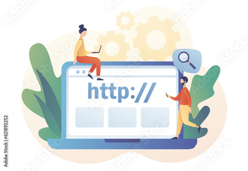 HTTP data web page on laptop screen. Hypertext Transfer Protocol concept. Internet communication protocol. Web browser. Modern flat cartoon style. Vector illustration on white background