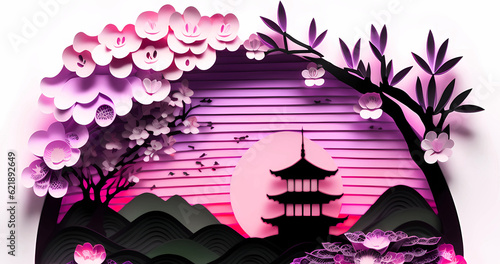 Modern traditional asian paper cut style background