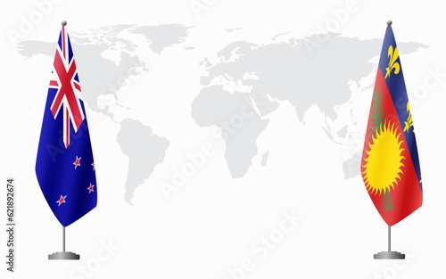 New Zealand and Guadeloupe flags for official meeting