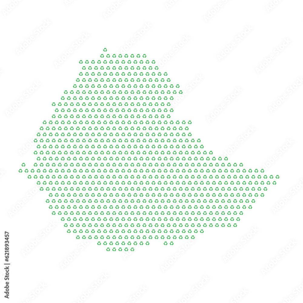 Map of the country of Ethiopia  with green recycle logo icons texture on a white background