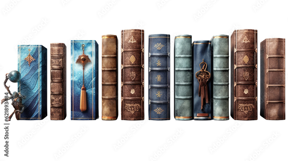 A row of vintage magic books