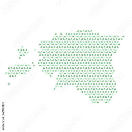 Map of the country of Estonia with green recycle logo icons texture on a white background